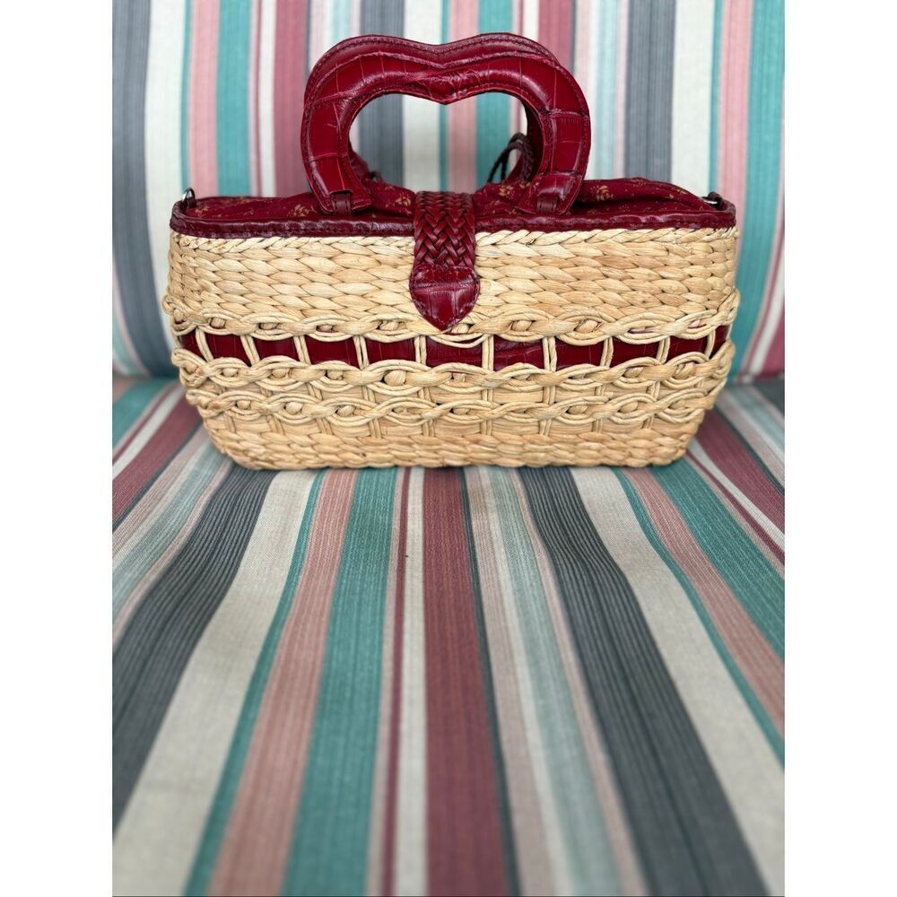 BRIGHTON Vintage "Marilyn" Woven Heart Satchel/Red Croco-Embossed Leather Trim - Picture 14 of 14